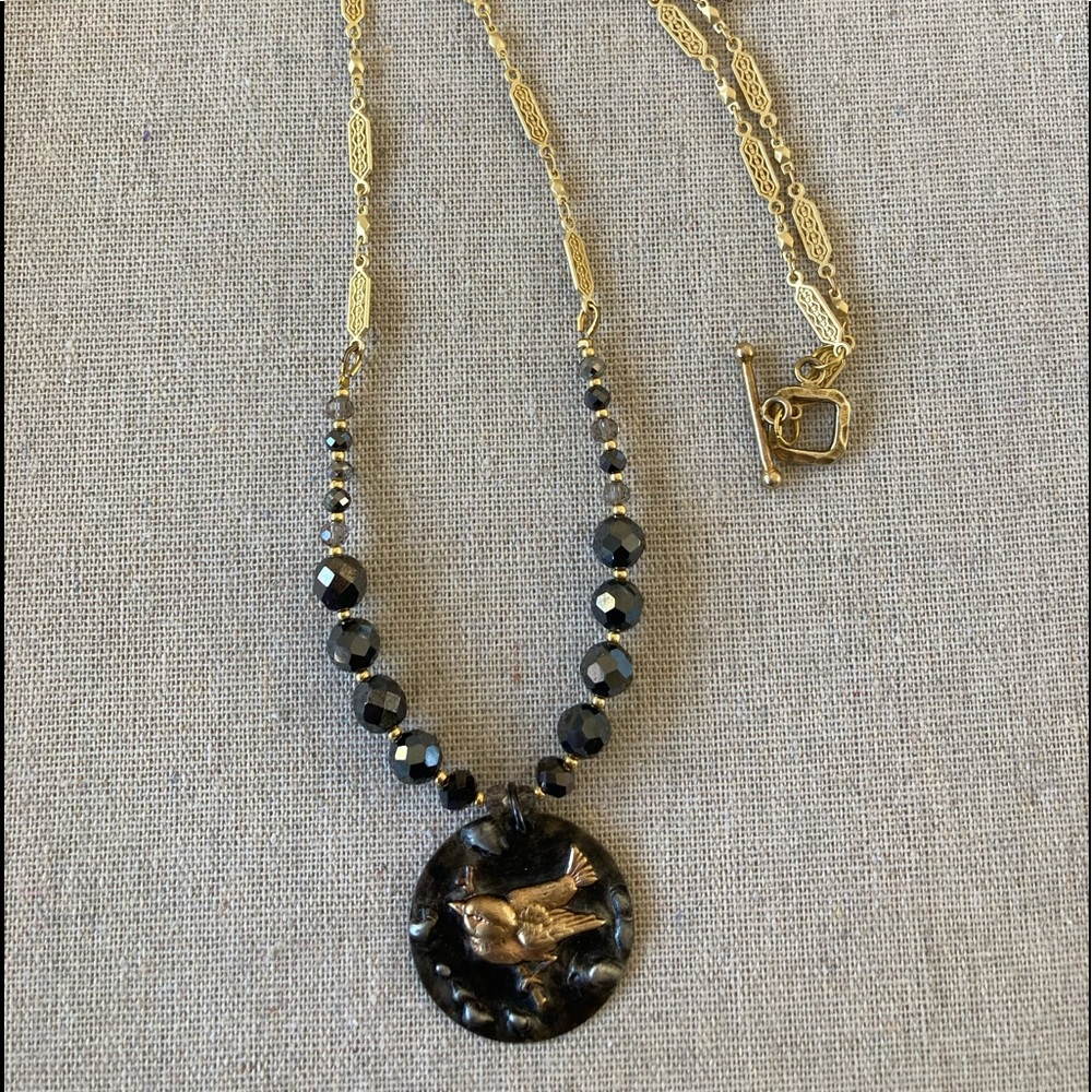 New Laura Hansen Designs Swallow Pendant on Pyrite Bead and Gold Chain Neckl…
